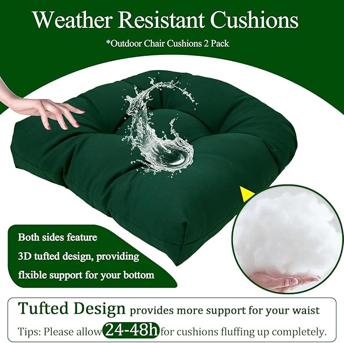 MTMR Water-Repellent Outdoor Chair Cushions Set of 2, 19”X19” Patio Chair Cushions with High Elasticity PP Cotton, Thick Tufted Outdoor Patio Furniture Cushions, Seat Cushions for Outdoor Furniture