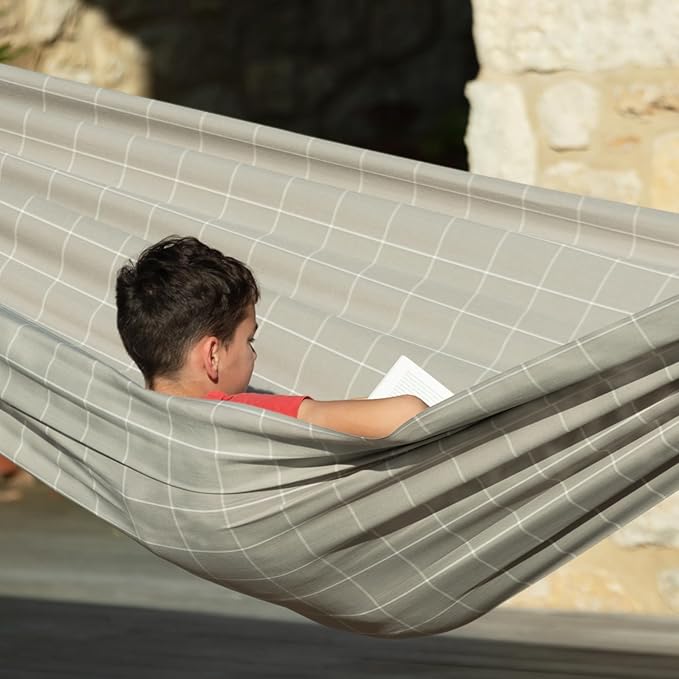 LA SIESTA® - Large Double Brisa Classic Hammock & Nautico Steel Stand - Weather & Tear Resistant Portable Hammock w/Stand - Balcony Porch Garden Outdoor Indoor Hammock - 2-Person Max 355 Lbs, Almond