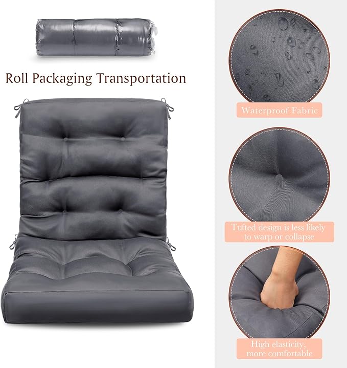 Hoteam 6 Set Patio Chair Cushions Outdoor High Chair Cushion 20 x 40 Inch Waterproof Patio Seat Rocking Indoor Thickened Pad(Solid Color Style,Gray)