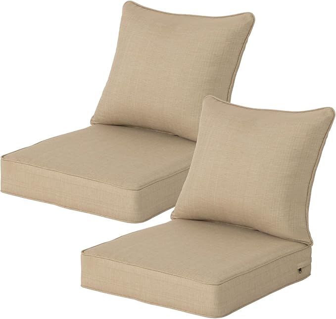 22x24 inch Outdoor Deep Seat Patio Cushions Set of 2,Water-Resistant Deep Seat Bottom Resilient Foam Filling with YKK Hidden Zipper for Patio Furniture,Toffee