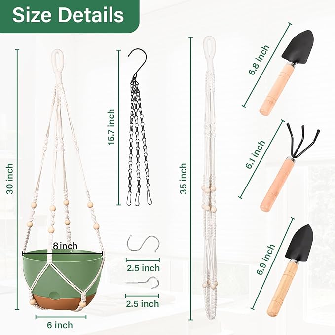 Hanging Planters for Indoor Plants, 2 Pack 8 Inch Self Watering Hanging Pots for Plants with Drainage Holes, Indoor Outdoor Hanging Flower Pots for Home Garden Ceiling Decor (Green)