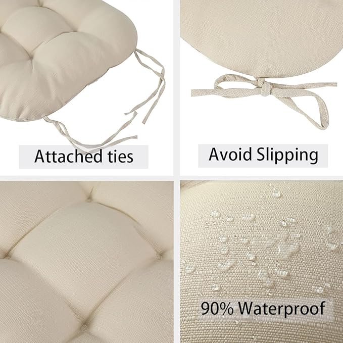 Outdoor Chair Cushions 19 x19 Inch,Water Resistant Tufted Seat Cushions 19",Reversible,Weather Resistant,Rounded Back Wicker Chair Cushion for Patio Garden Furniture(Antique Beige)