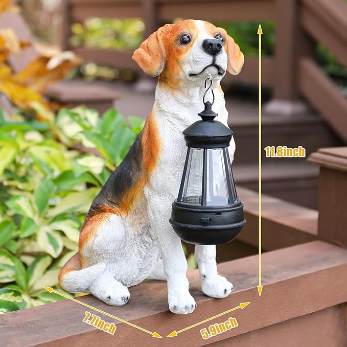 Garden Dog Statues Outdoor Decor, Solar Lights Outdoor Beagle Dog Statue Garden Decorations Solar Dog Ornaments for Patio, Lawn, Yard Art Decoration,Valentines Day Gifts, Housewarming Garden Gift