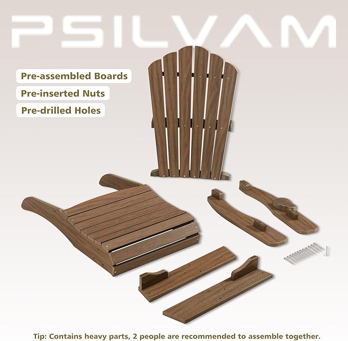 Psilvam Oversized Adirondack Chair, Fade-Resistant & Odor-Free Poly Lumber Fire Pit Chair with Cup Holder, Weatherproof Lawn Chair, Easy 15 Min Install Patio Chair, 350 Lbs Support (4, Light Brown)