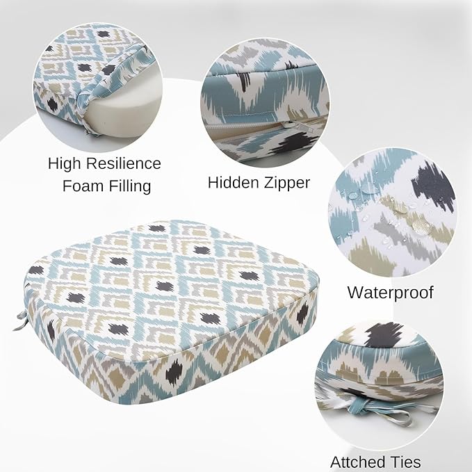 idee-home Outdoor Chair Cushions Set of 4, 19" x 19" x 3" Thick D-Shaped Patio Furniture Outdoor Seat Cushions Waterproof with Ties, Dining Pads
