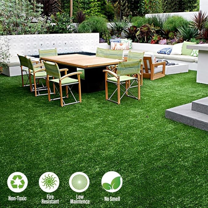 Artificial Grass Synthetic Lawn Outdoor Faux Grass Rug for Patio 0.4 Inch Pile Height 3FTx30FT Astro Turf Grass Roll Carpet Rug Indoor for Bedroom Fake Grass Rug for Pets