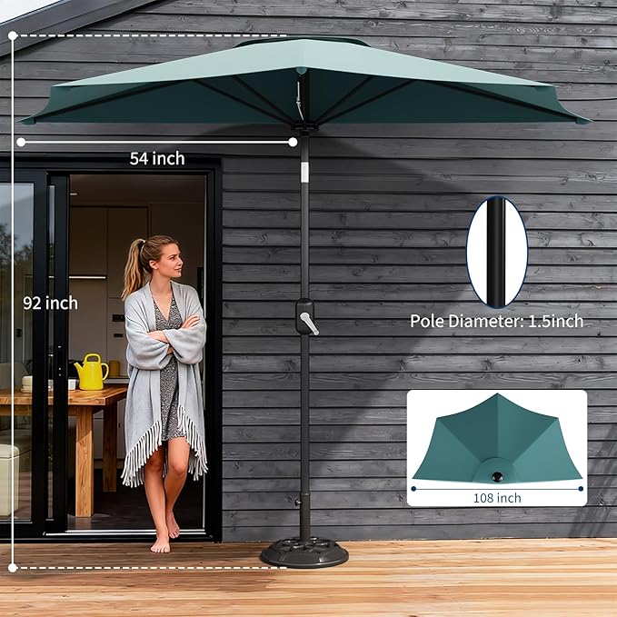 Garvee Patio Umbrella 9FT - Half Umbrella Outdoor with Smooth Crank Lift, Outdoor Shade Canopy for Patio, Backyard, Garden, Deck, Balcony -Turquoise
