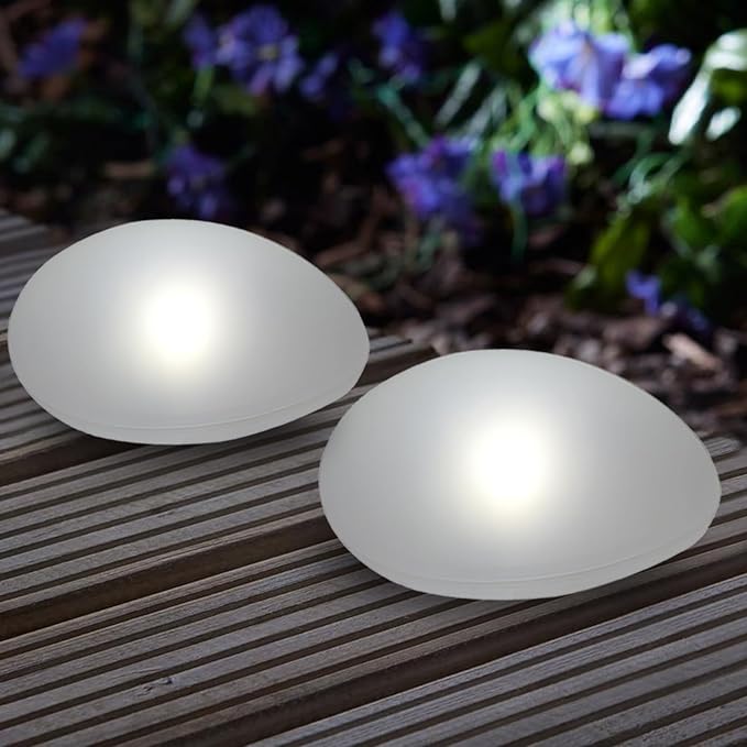SUNNYPARK Solar Garden Lights Outdoor Set of 4 Plastic Pebble Shape Decorative Rock Lights Waterproof - Cool White