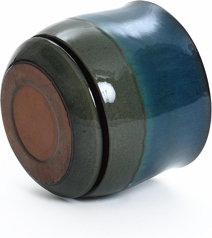 LuxenHome 12" Dia Ceramic Plant Pot, Indoor Outdoor Large Planter with Drainage Hole and Saucer, Blue and Green Gradient Glaze Flower Pot, Modern Decorative Planter for Home Garden Patio Porch