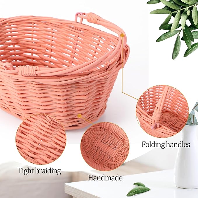 Barydat 6 Pcs Small Wicker Picnic Basket with Handle Flower Girl Baskets Oval Willow Woven Braided Gift Basket for Easter Weddings Baby Shower Home Garden Decor (Colorful,9" x 7" x 4")