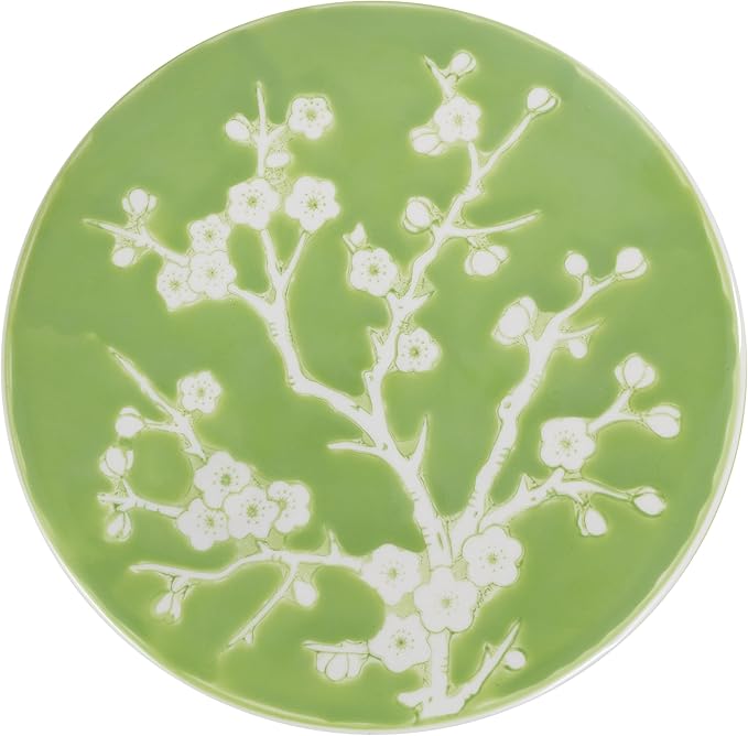JONATHAN Y TBL1017C Cherry Blossom 17.75" Ceramic Indoor/Outdoor Garden Stool Coastal, Contemporary, Transitional, Patio, Garden Room, Bathroom, Living Room, Green/White