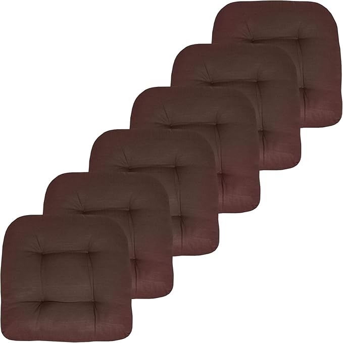 Sweet Home Collection Patio Cushions Outdoor Chair Pads Premium Comfortable Thick Fiber Fill Tufted 19" x 19" Seat Cover, 6 Pack, Chocolate