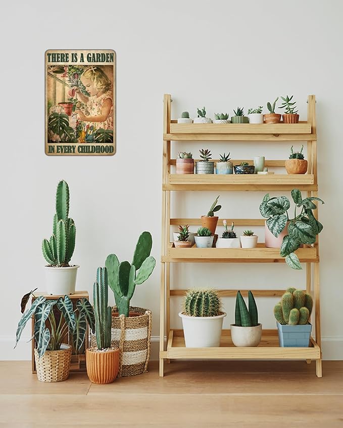 Vintage Garden Sign, There Is A Garden In Every Childhood Metal Signs, Retro Backyard Fence Poster, Vintage Yard Gardening Decor Outdoor, Gardening Gift for Woman, Grandma 8 * 12"