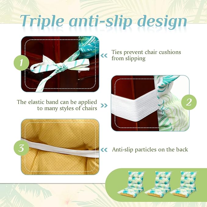 Hoteam 6 Set Patio Chair Cushions Outdoor High Chair Cushion 20 x 40 Inch Waterproof Patio Seat Rocking Indoor Thickened Pad(Tree Style,Fresh Color)