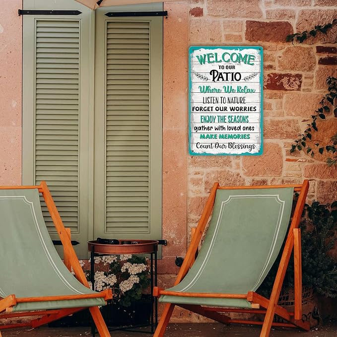 Funny Patio Signs For Outside Welcome To Our Patio Sign Outdoor Signs For Backyard Decor Patio Metal Signs Deck Tin Signs For Outside Patio Decorations Patio Rules Sign 8x12 Inch