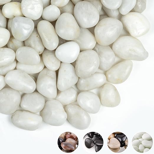 White Pebbles for Landscaping 40lbs, 1-2Inch Natural River Rocks for Aquarium, High Polished Decorative Stones for Vase Filler Fish Tank Gardening