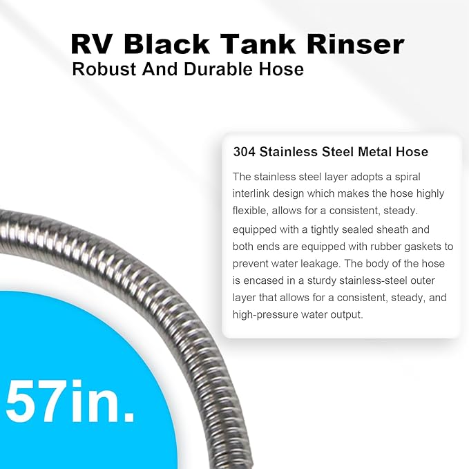 COOSPIDER Camping Accessories for Cleaning Essentials.Upgrade 57 Inch Camper/RV Tank Flexible Swivel Stick Rinser, RV Toilet Treatment, Black Sewer Holding Tank Water Flush Cleaner