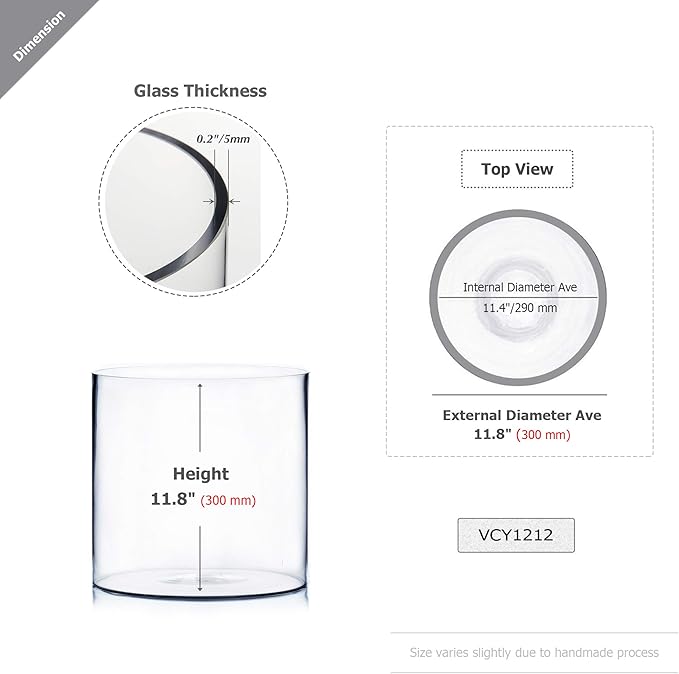 WGVI Thick Weighted Clear Right Cylinder Glass Vases, 10" W x 10" H, Equilateral Cylinder Glass Flower Arrangement Centerpieces Tabletop Storage Container Home Decor, 1 Piece