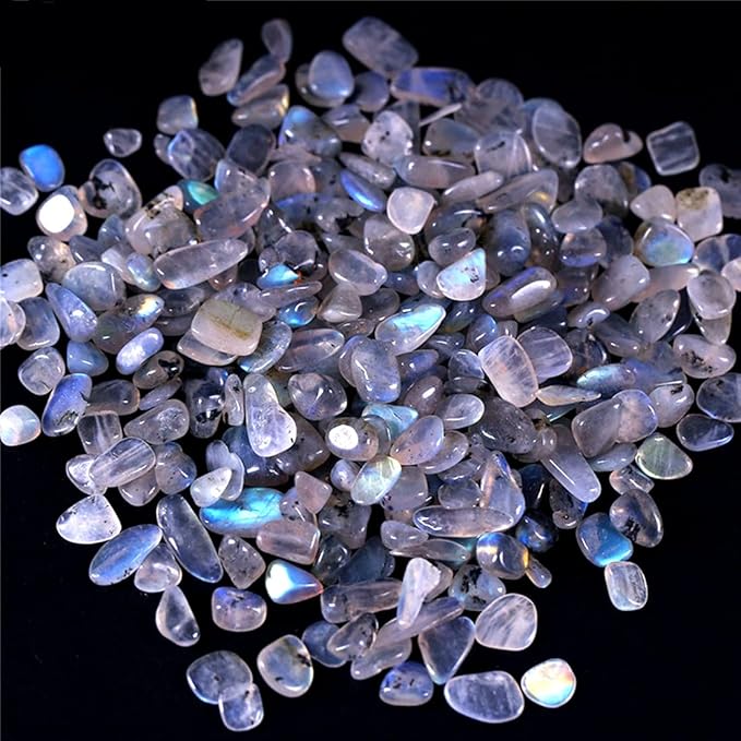 IMALY Grey Moonstone Tumbled Chips Stone Polished Crushed Healing Crystal Quartz Pieces Irregular Shaped Stones for Home Decorative Stones Vases Plants Succulents 0.5lb