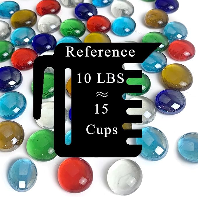 10 Pounds Fire Pit Glass, Mixed Color Gems, Decorative Flat Glass Rocks for Vase Fillers Fish Tank Mosaic Crafts Wedding and Aquarium Gravel