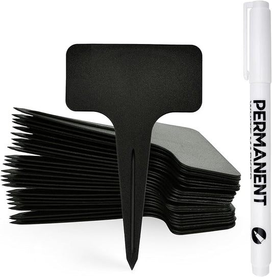 120pcs Plant Labels, Plastic Plant Tags, T-Type Garden Waterproof Name Stakes Plant Markers for Outdoor Garden Flower Vegetables Potted Plants Seed with A Marker Pen (6 x 10 cm, Black)