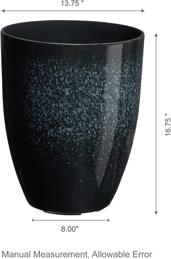 Glitzhome 16.75" H Garden Tall Planter Pots,Set of 2 Modern Round Tall Planter with Drainage Holes,PE and Stone Faux Ceramic Large Flower Pots for Outdoor Indoor,Ceramic Gradient Turquoise