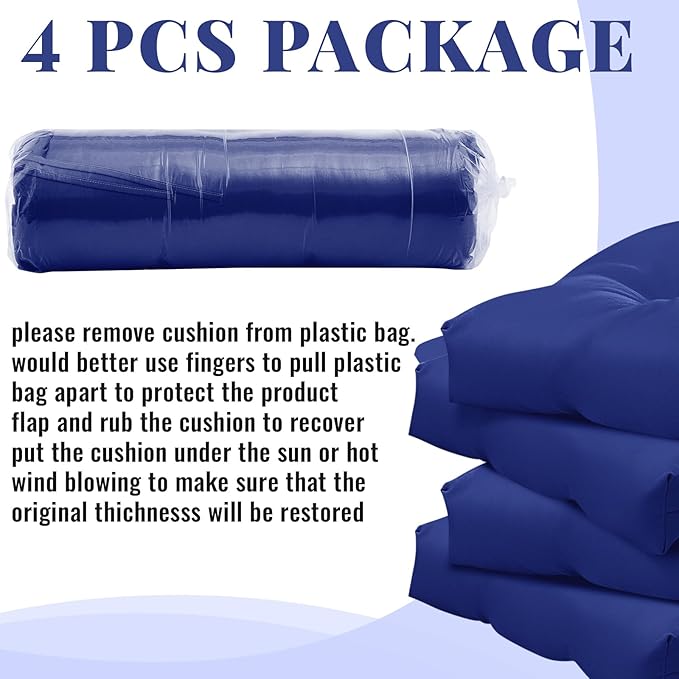 Geetery Set of 4 High Back Wicker Patio Chair Cushions for Outdoor Furniture 41.74x20.87x3.94 Inch Waterproof Thick Replacement Seat Pads with Non Slip Ties for Porch, Deck, Lawn & Garden(Navy Blue)