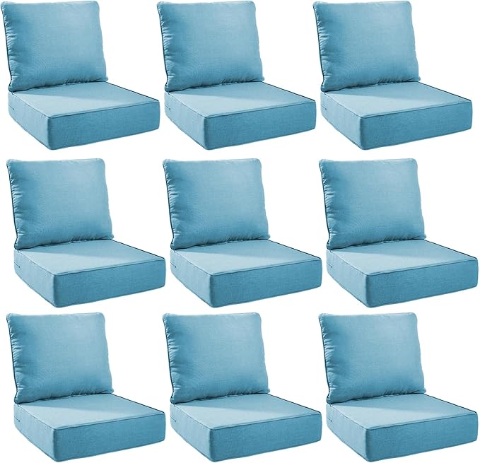 Outdoor Cushion Set for Furniture Patio Furniture, UV Resistant, Water Resistant - 6 Inch Thick Foam Garden Cushions– 24x24 Inch Patio Seat Covers for Chair/Sofa/Couch | Light Blue | 9-Pack |