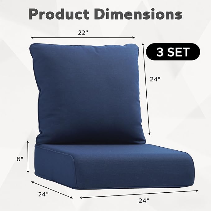 Joyside Outdoor Chair Cushions Set, 24x24 Inch Patio Furniture Cushions, 6’’ Thick, Water Resistant & Fade Resistant, Outdoor Replacement Cushions for Seat and Sofa