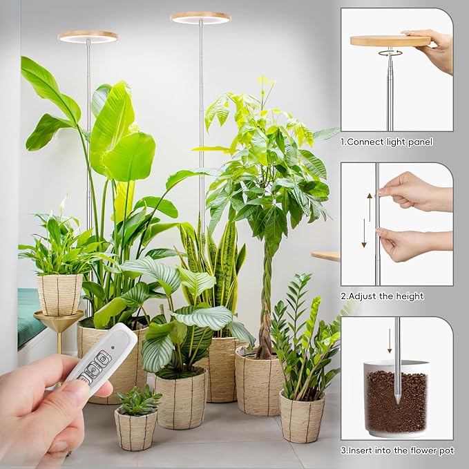 LBW Plant Grow Light Bamboo Plant Grow Lights for Indoor Full Spectrum LED Plant Grow Light, 4/8/12H Recurring Timer