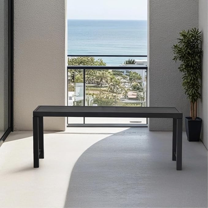46" Outdoor Metal Backless Bench, All-Weather Patio Garden Bench for Backyard, Porch, or Lawn, Durable Steel Bench for Outdoor Spaces, Black