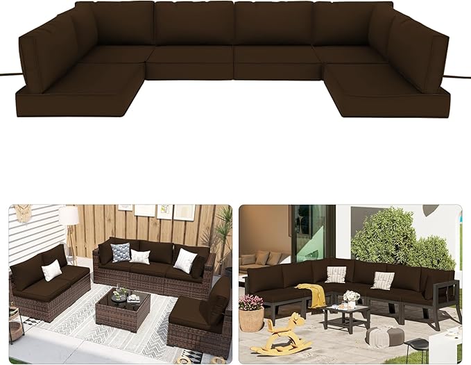Patio Sectional Cushions, 14-Piece Replacement Cushions for Outdoor Furniture, Water-Resistant Outdoor Sofa Cushion for 6-Seat Rattan Wicker Sectional Conversation Sets (Coffee)