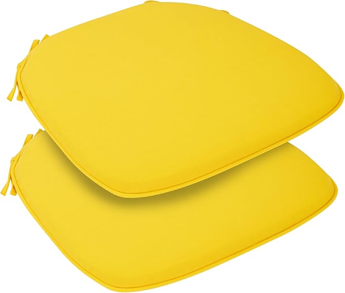 FUNHOME 17"x16"x2" Outdoor Chair Cushions Set of 2, Water Resistant Patio Chair Pads with Ties, Seat Cushions for Home Garden Furniture Decoration-Yellow