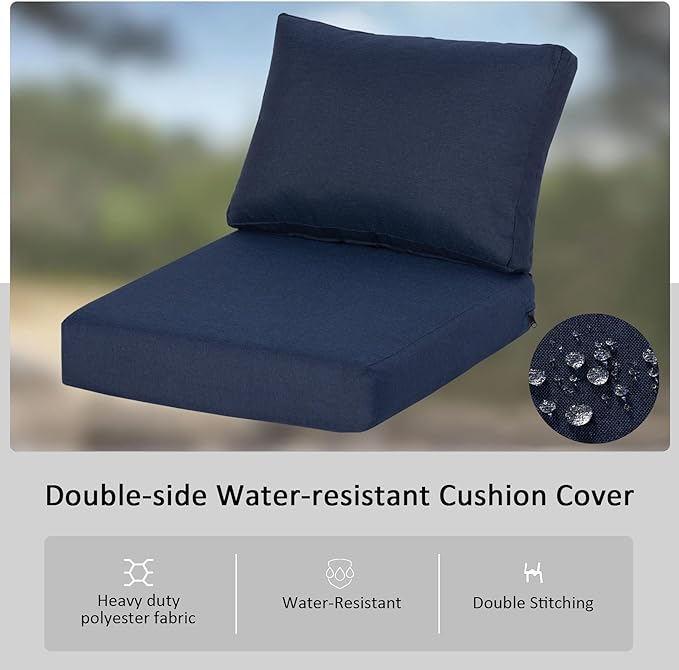 23.5"x27" Outdoor Deep Seat Patio Cushions Set of 2, Deep Seat Bottom Resilient Foam Filling Water-Resistant Stain-Resistant UV Resistant Weather Resistant with YKK Zippers, Midnight