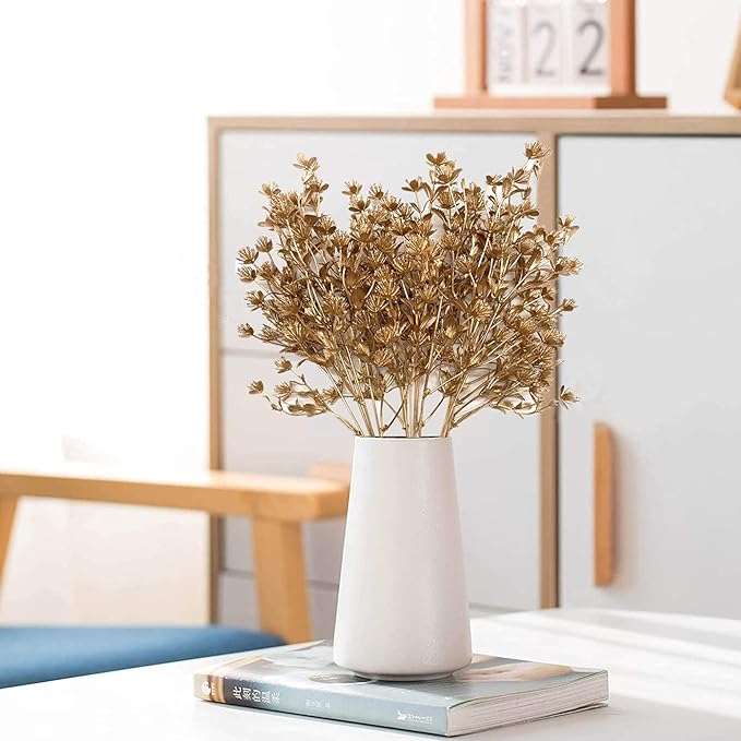 Artificial Christmas Flowers, Golden Baby Breath Gypsophila Plastic Plant Fake Plants for Wedding Bridal Bouquet Party Indoor Home Office Table Centerpieces Arrangements DIY Decoration - Gold 4 Pack