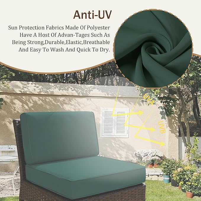 14 Pcs Outdoor Replacement Cushions for Patio Furniture, All Weather Water Resistant Cushion for 6 Seat Rattan Wicker Sectional Patio Conversation Sets and Couch (Dark Green)