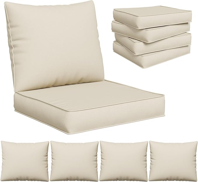 UDPATIO Outdoor Cushions for Patio Furniture, 4 Seat Replacement Cushions for Outdoor Furniture, Water-Resistant Outdoor Sectional Cushions for Sofa Couch Chair, Cream