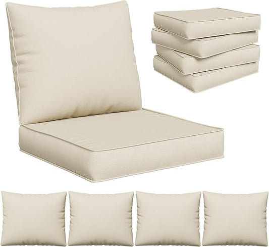 UDPATIO Outdoor Cushions for Patio Furniture, 4 Seat Replacement Cushions for Outdoor Furniture, Water-Resistant Outdoor Sectional Cushions for Sofa Couch Chair, Cream