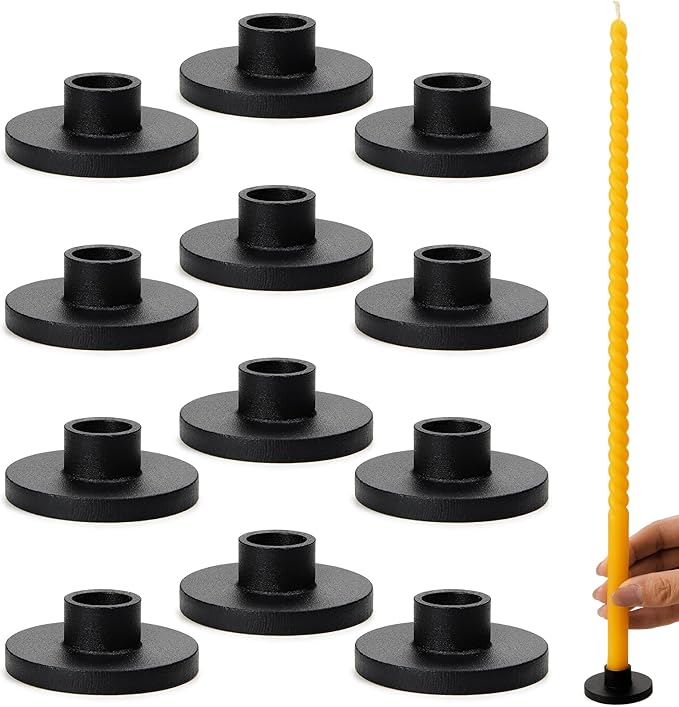 12 PCS Black Iron Thin Taper Candle Holders for 1/2 Inch Candles – Small, Skinny, Mini Tapered Candle Holders for Chime, Spell, Church Candles