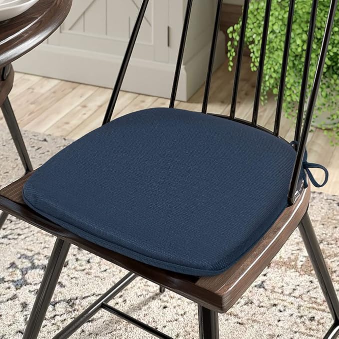 Magpie Fabrics Outdoor/Indoor 17"x16"x2" Chair Cushions with Ties Set of 4, Waterproof All Weather U-Shape Seat Pads Decoration for Patio Garden Furniture Home Office (Navy)