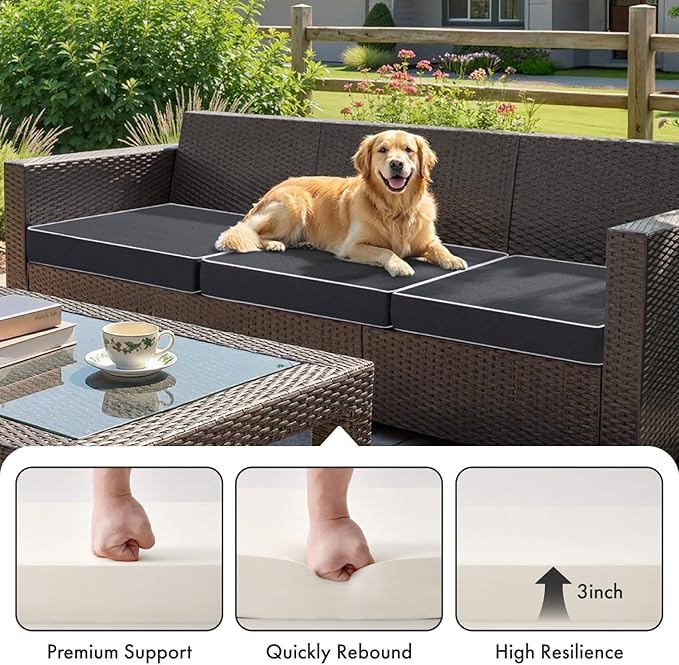 MIULEE Grey Outdoor Chair Cushions Set of 4, 19x19x3 Inch Waterproof Patio Seat Cushions for Outdoor Furniture Couch Sofa, 3 Year Color Fastness High Density Foam with Adjustable Ties