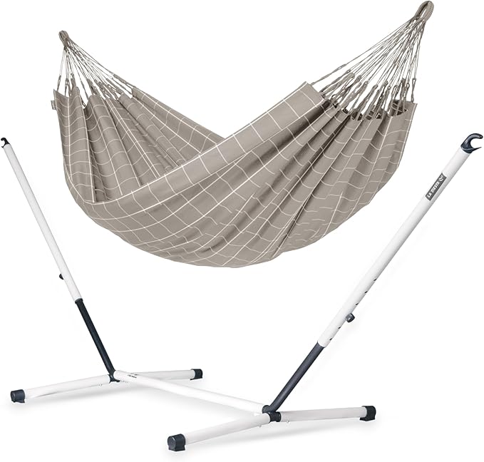 LA SIESTA® - XL King Brisa Classic Hammock & Nautico Steel Stand - Weather & Tear Resistant - Portable, Family Hammock w/Stand - Balcony Porch Garden Outdoor Indoor Hammock - Max 440 Lbs, Almond