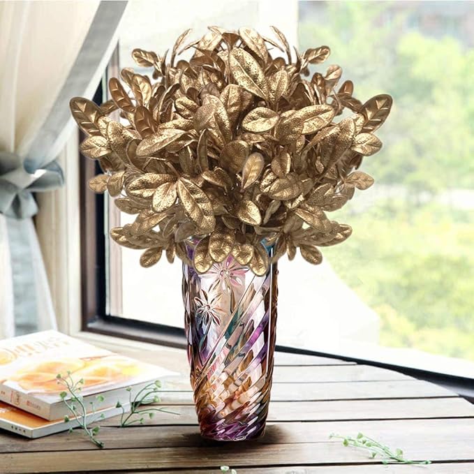 Fake Plants, CATTREE Artificial Plant Gold Plastic Grass Faux Shrubs Fake Leaves Bushes Home Indoor Outdoor Garden Wedding Festival Christmas Decoration Hall Office Table Décor Planter Filler – 4 Pack