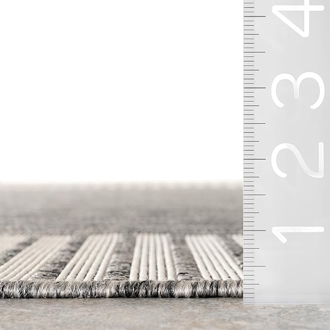 Nuloom Asha Grey/Ivory, 10' x 14', Casual, Striped Border, Soft and Cozy, High Traffic, Stain Resistant, Easy Clean, Durable Area Rug for Indoor/Outdoor Patio, Deck, Porch, Garden, Courtyard