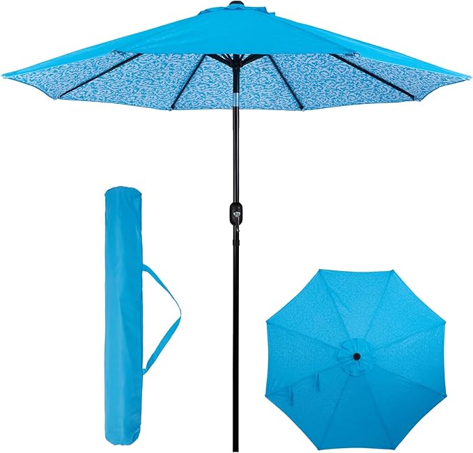 Backyard Expressions 9 ft. Patio Umbrella, Market Table Umbrella w/Tilt and Crank, 8 Ribs