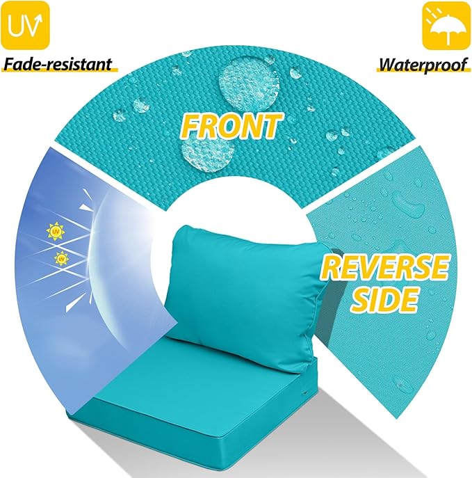 AAAAAcessories Outdoor Seat Cushions for Chairs, Fade-Resistant, Waterproof Patio Furniture Replacement Cushions, 20" x 18" x 3" + 20" x 17", Turquoise Blue