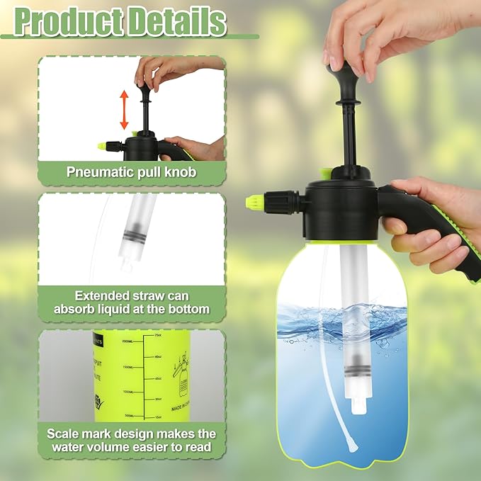 2 Pcs 0.5 Gallon Handheld Pump Sprayer with Adjustable Nozzle and Safety Valve for Watering Plants Home Cleaning and Garden Use Yellow