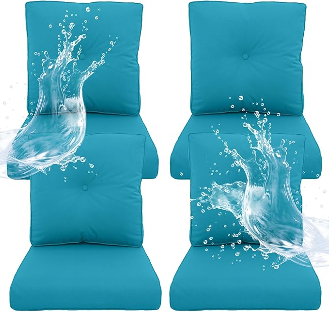 Outdoor Chair Cushions 4 Sets - 22*24" Patio Furniture Cushion with Removable Cover, 28D High Density Sponge Filling Outdoor Patio Cushion for Chair, Rocker, Sofa and Loveseat - Light Blue