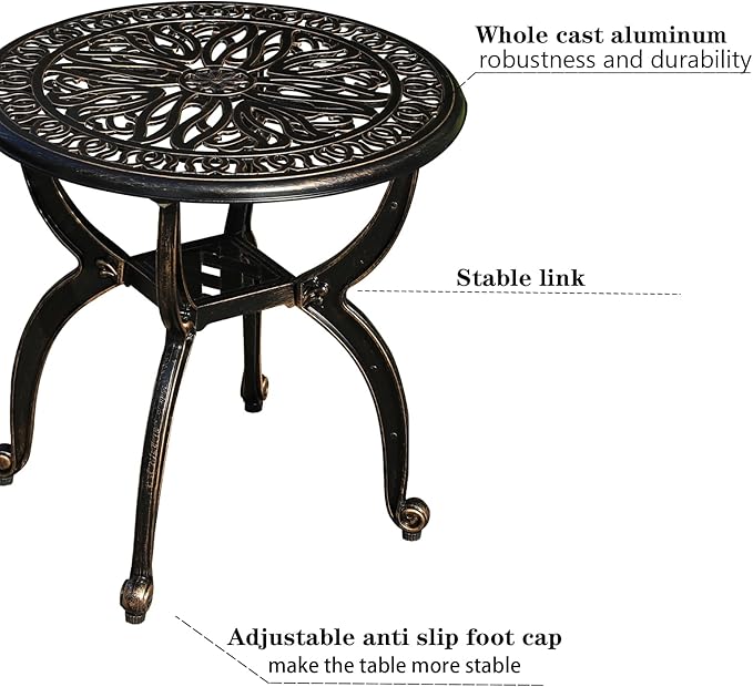 Cast Aluminum Outdoor Side Table, All Weather Round Small Coffee Table for Patio,Park,Lawn,Yard (18.5" Bronze)