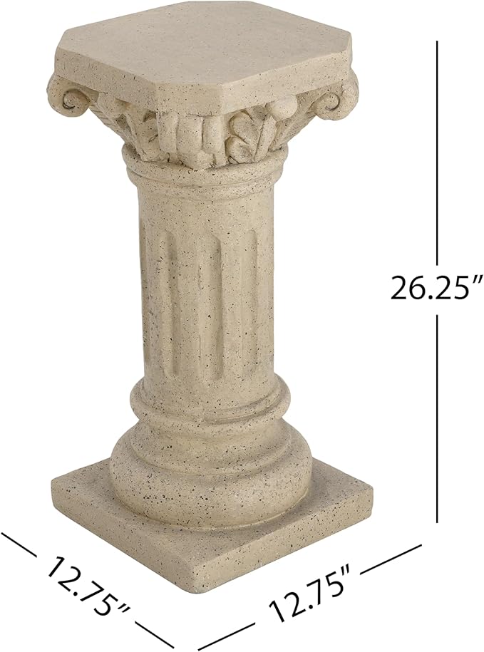 Christopher Knight Home Jorine 26.25"H Plant Stand, Lightweight Concrete Plant Stand, Pedestal Column Side Table, Indoor Outdoor Plants Standing for Entryway Garden Yard Home, No Assemly Needed, Sand